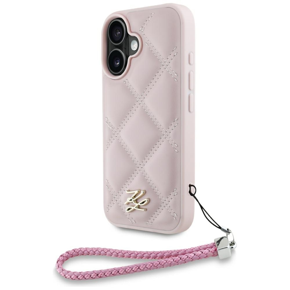 Karl Lagerfeld Quilted Initial Logo & Chain Strap Pink iPhone 16 Tok