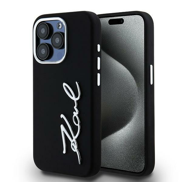Karl Lagerfeld Silicone Metal Script Logo Black iPhone 15 Pro Max Tok
