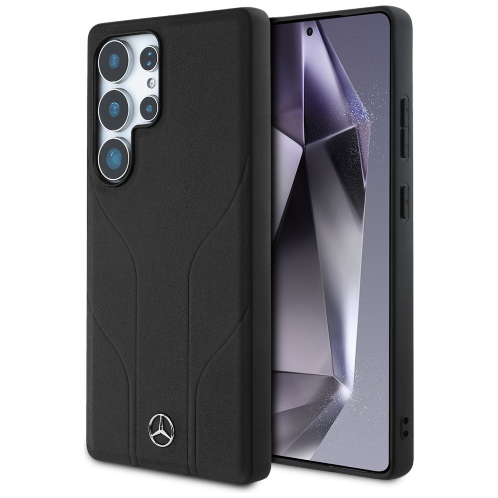 Mercedes Leather Debossed Lines MagSafe Black Samsung Galaxy S25 Ultra Tok