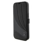 Mercedes MEBKP15L8ROLK Black Bookcase Leather Wave Pattern iPhone 15 Pro Tok
