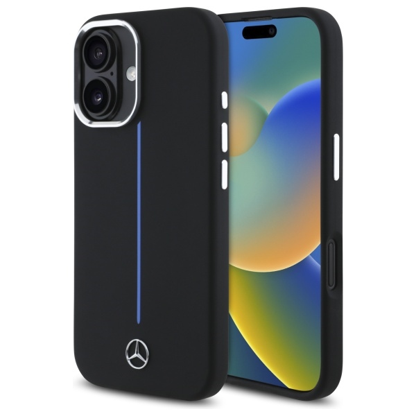Mercedes MEHMP16S23SUMBK Black Hardcase Silicone Blue Stripe MagSafe iPhone 16 Tok