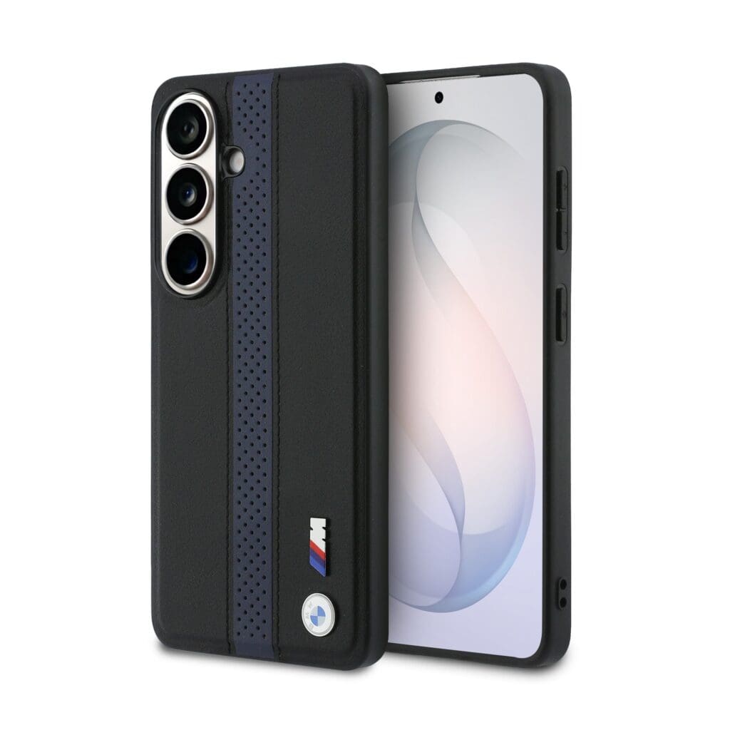 BMW M PU Leather Perforated Stripes and Metal Logo Magnetic Blue Samsung Galaxy S26 Tok