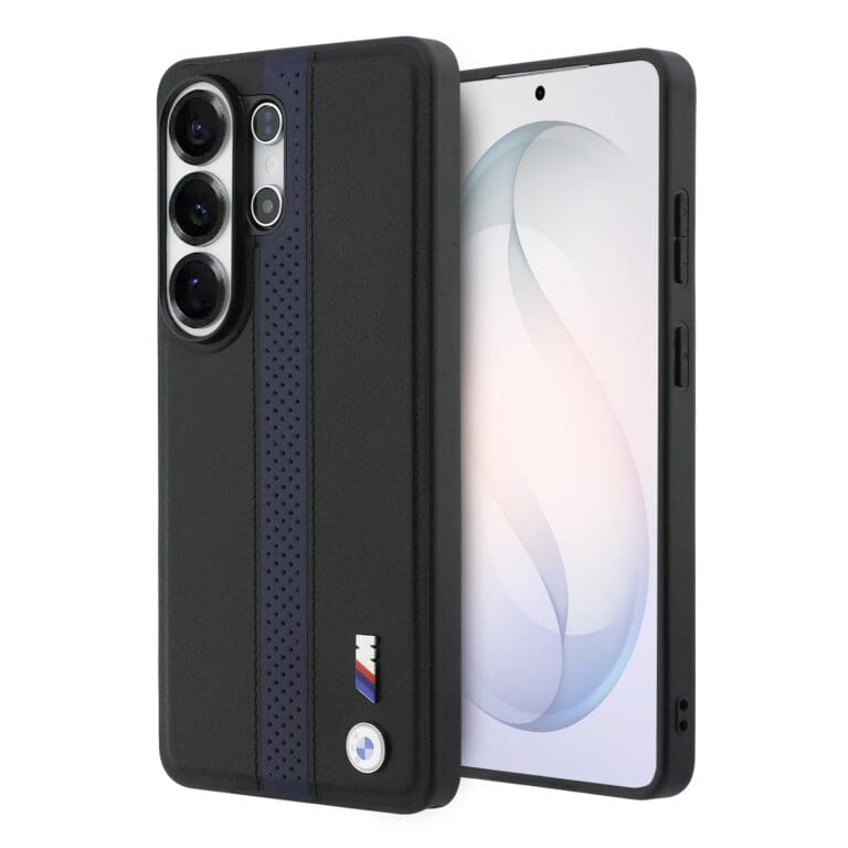 BMW M PU Leather Perforated Stripes and Metal Logo Magnetic Blue Samsung Galaxy S26 Ultra Tok