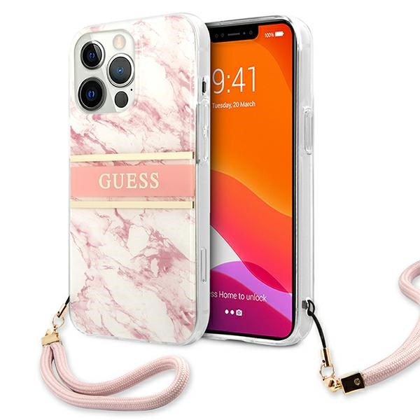 Guess GUHCP13LKMABPI Pink Hardcase Marble Strap Collection iPhone 13/13 Pro Tok