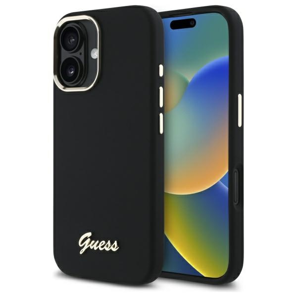 Guess GUHCP16MSMBSLK Black Hardcase Silicone Script Metal Logo & Frame iPhone 16 Plus Tok
