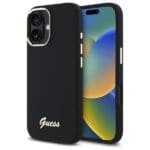 Guess GUHCP16SSMBSLK Black Hardcase Silicone Script Metal Logo & Frame iPhone 16 Tok