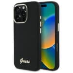 Guess GUHCP16XSMBSLK Black Hardcase Silicone Script Metal Logo & Frame iPhone 16 Pro Max Tok