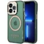 Guess GUHMP14LHTCMA Khaki Hardcase Gold Outline Translucent MagSafe iPhone 14 Pro Tok