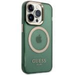 Guess GUHMP14LHTCMA Khaki Hardcase Gold Outline Translucent MagSafe iPhone 14 Pro Tok
