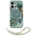 Guess GUHMP16MHFWBRCESN green Hardcase IML Flowers With Pearl Strap MagSa iPhone 16 Plus Tok