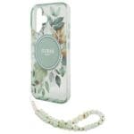 Guess GUHMP16MHFWBRCESN green Hardcase IML Flowers With Pearl Strap MagSa iPhone 16 Plus Tok