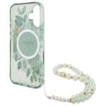 Guess GUHMP16MHFWBRCESN green Hardcase IML Flowers With Pearl Strap MagSa iPhone 16 Plus Tok