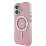 Guess GUHMP16MPFTDTEP Pink Hardcase IML Rhinestones MagSafe iPhone 16 Plus Tok