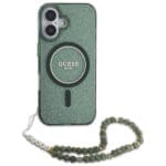 Guess GUHMP16SHGCRELSA green Hardcase IML Glitter With Pearl Strap MagSafe iPhone 16 Tok