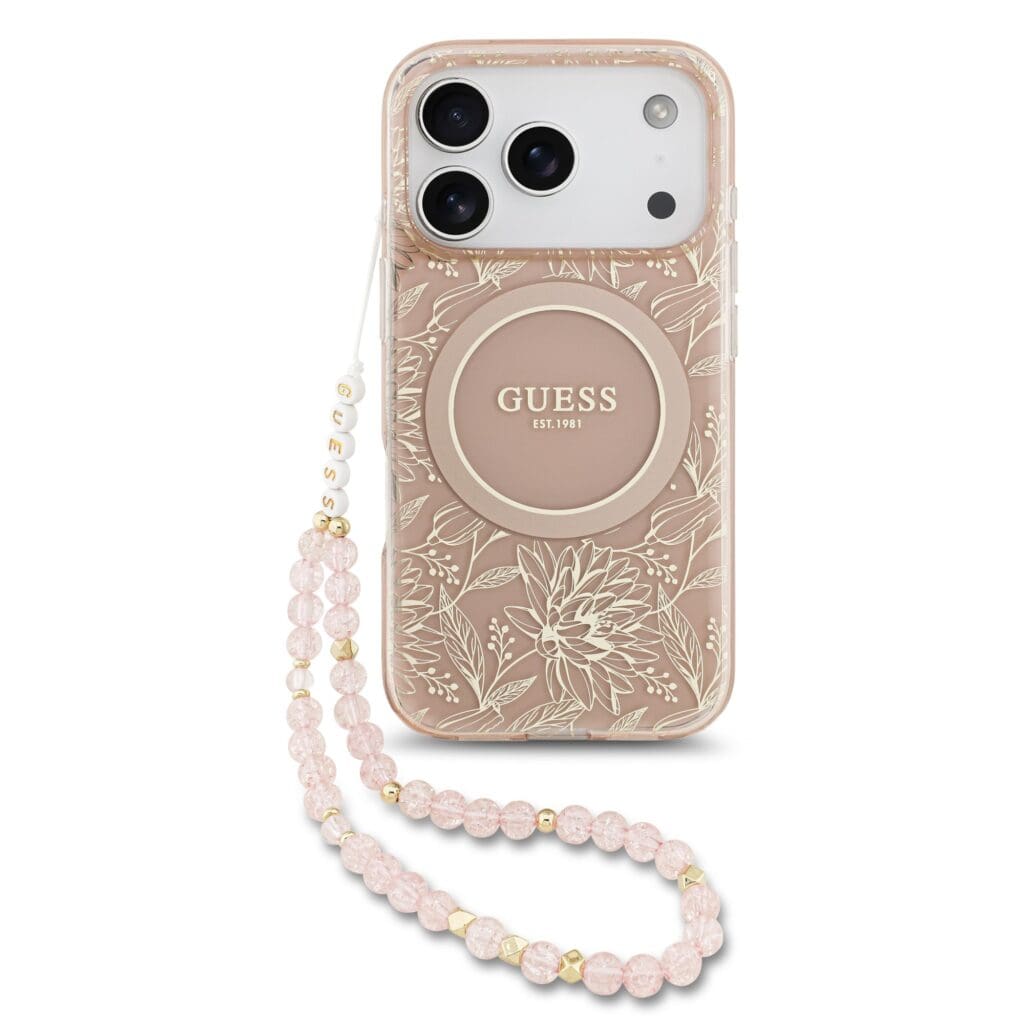 Guess IML Flowers Allover Strap MagSafe Pink iPhone 17 Pro Tok