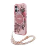Guess IML Flowers Strap MagSafe Pink iPhone 16 Plus Tok