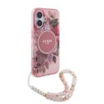 Guess IML Flowers Strap MagSafe Pink iPhone 16 Plus Tok