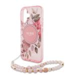 Guess IML Flowers Strap MagSafe Pink iPhone 16 Plus Tok