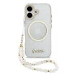 Guess IML Glitter Script Strap MagSafe Transparent iPhone 17 Tok