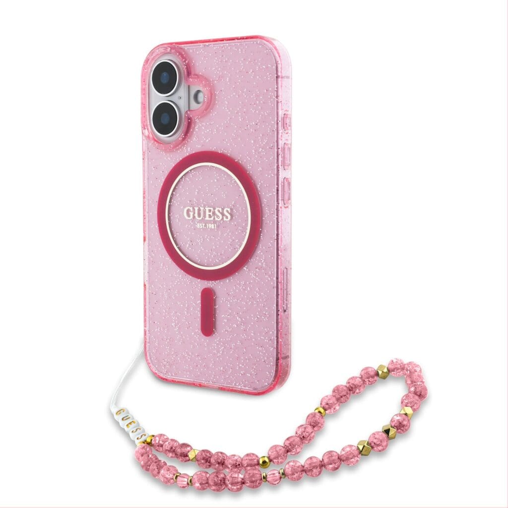 Guess IML Glitter Strap MagSafe Pink iPhone 16 Plus Tok