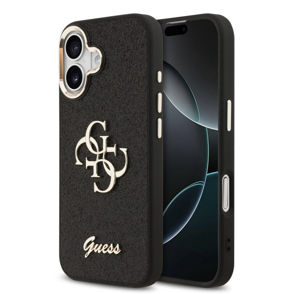 Guess PU Fixed Glitter 4G Metal Frame Black iPhone 17 Tok
