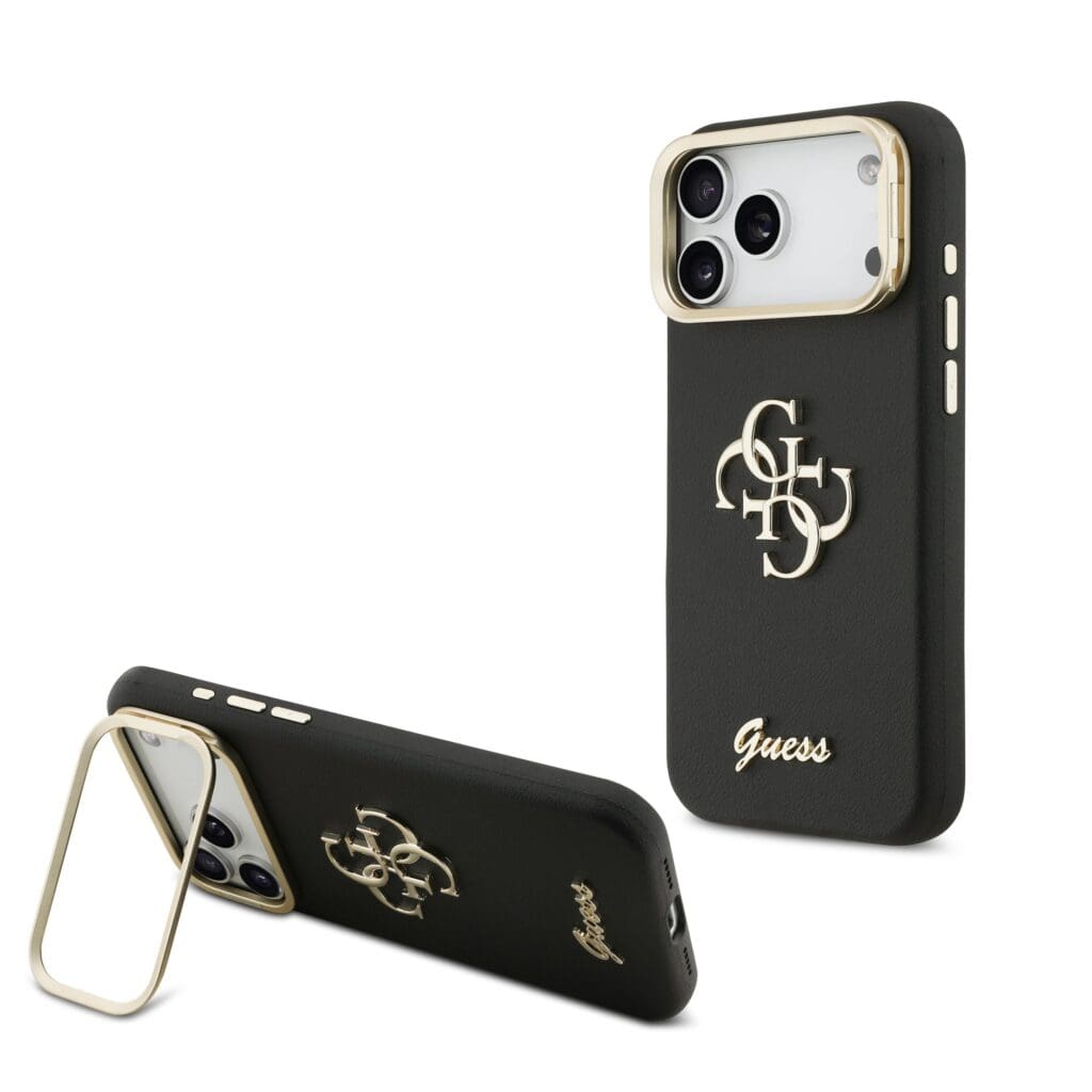 Guess PU Grained 4G Logo Stand Camera Frame Black iPhone 17 Pro Max Tok