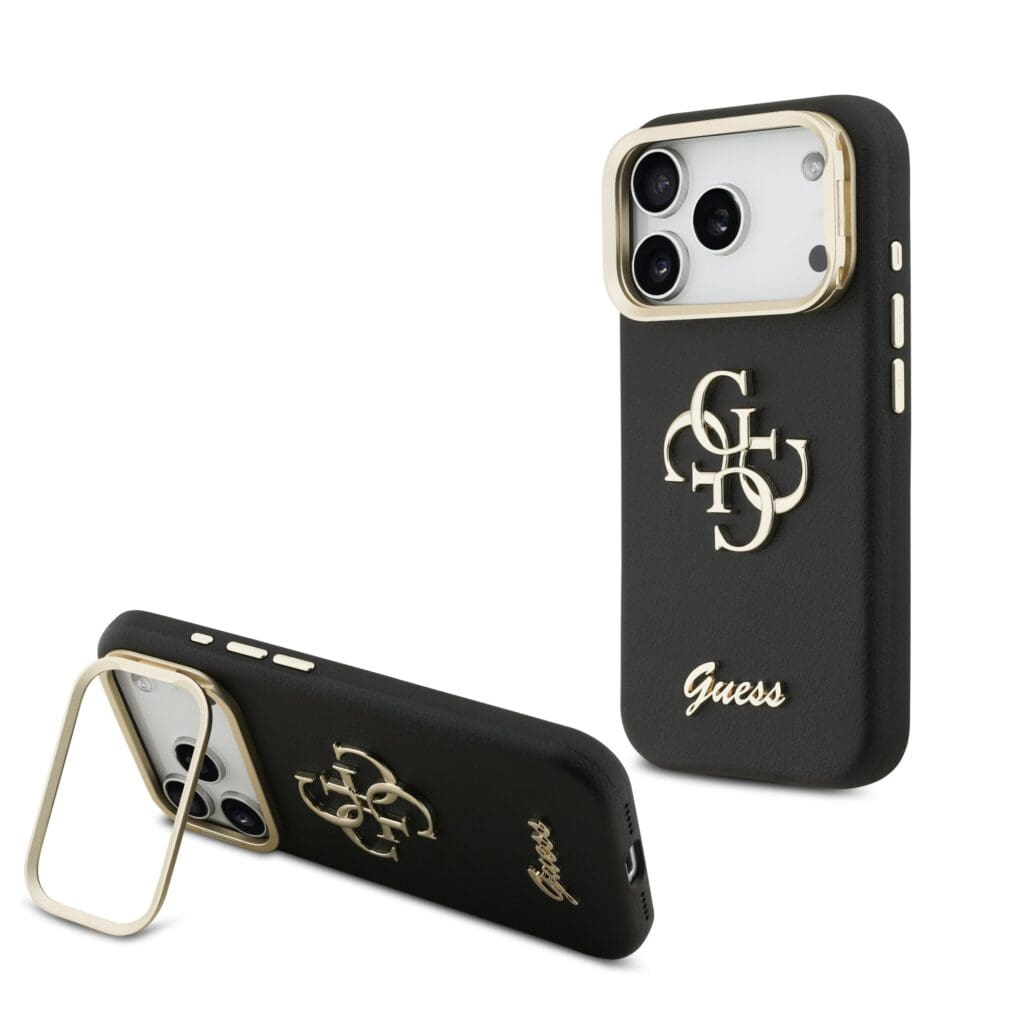 Guess PU Grained 4G Logo Stand Camera Frame Black iPhone 17 Pro Tok