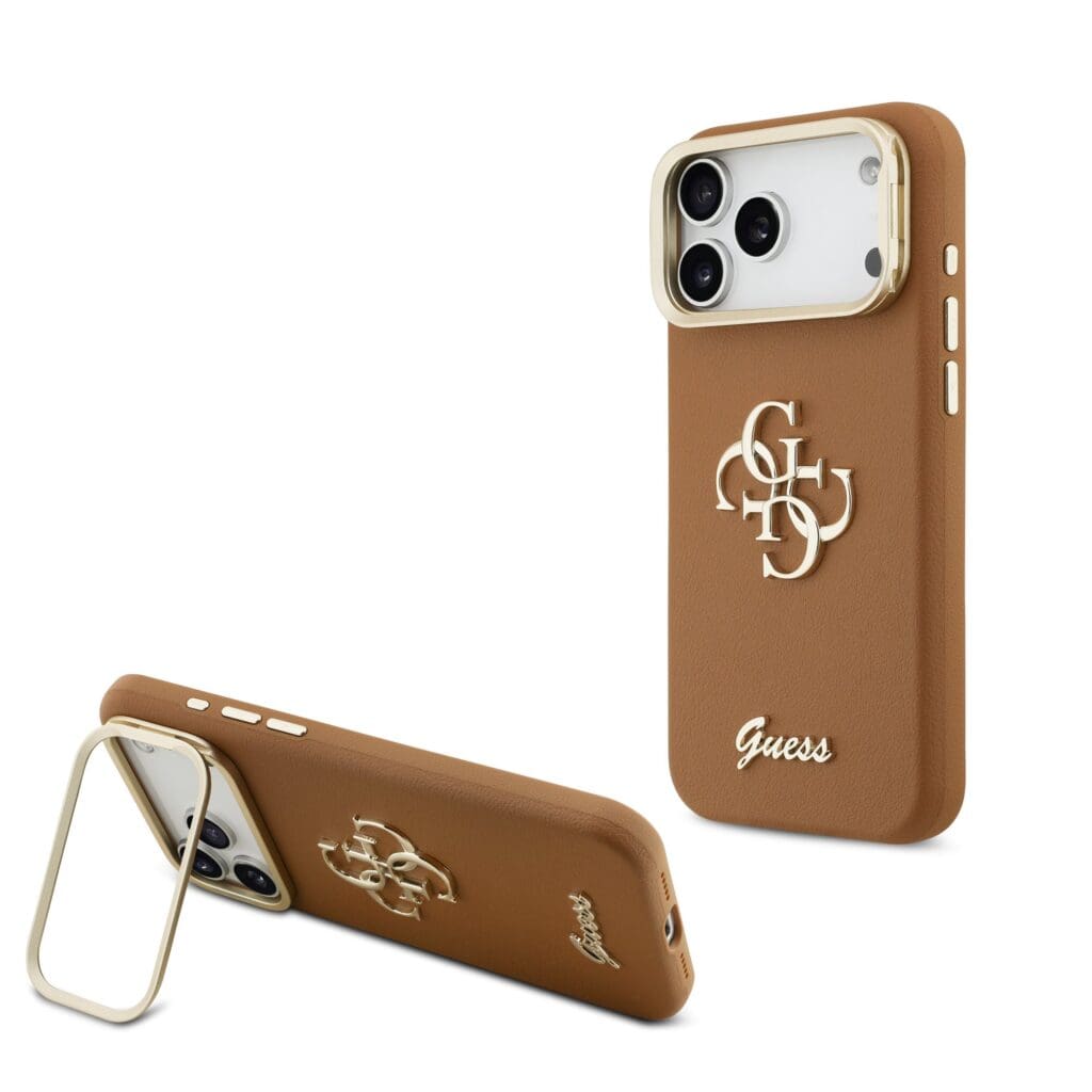 Guess PU Grained 4G Logo Stand Camera Frame Brown iPhone 17 Pro Max Tok