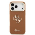 Guess PU Grained 4G Logo Stand Camera Frame Brown iPhone 17 Pro Max Tok