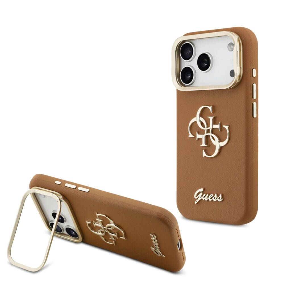 Guess PU Grained 4G Logo Stand Camera Frame Brown iPhone 17 Pro Tok
