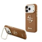 Guess PU Grained 4G Logo Stand Camera Frame Brown iPhone 17 Pro Tok