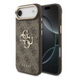 Guess PU Leather 4G Metal Logo Gold Frame Brown iPhone 17 Air Tok
