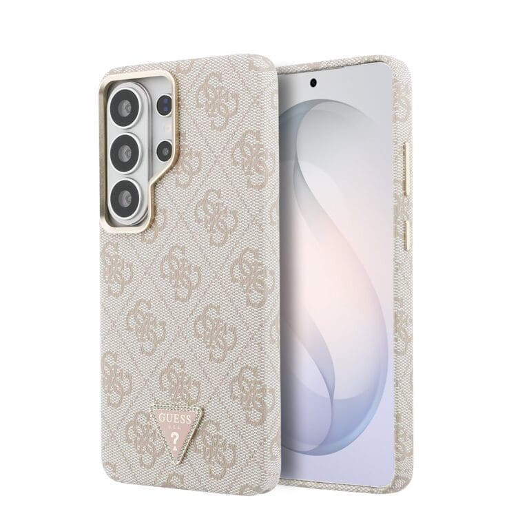 Guess PU Leather 4G Strass Triangle Logo Gold Frame Magnetic Pink Samsung Galaxy S26 Ultra Tok