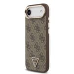 Guess PU Leather 4G Strass Triangle Logo Gold Frame MagSafe Brown iPhone 17 Air Tok