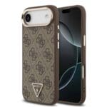 Guess PU Leather 4G Strass Triangle Logo Gold Frame MagSafe Brown iPhone 17 Air Tok