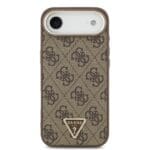 Guess PU Leather 4G Strass Triangle Logo Gold Frame MagSafe Brown iPhone 17 Air Tok