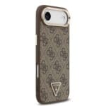 Guess PU Leather 4G Strass Triangle Logo Gold Frame MagSafe Brown iPhone 17 Air Tok