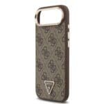 Guess PU Leather 4G Strass Triangle Logo Gold Frame MagSafe Brown iPhone 17 Air Tok