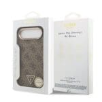 Guess PU Leather 4G Strass Triangle Logo Gold Frame MagSafe Brown iPhone 17 Air Tok