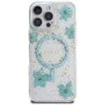 Guess Resin Flowers Glitter MagSafe turquoise iPhone 16 Pro Tok
