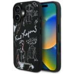 Karl Lagerfeld Grained Pattern & Logo MagSafe Black iPhone 16 Tok