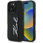 Karl Lagerfeld HC Grained PU Cardslot Metal Signature Black iPhone 16 Pro Tok