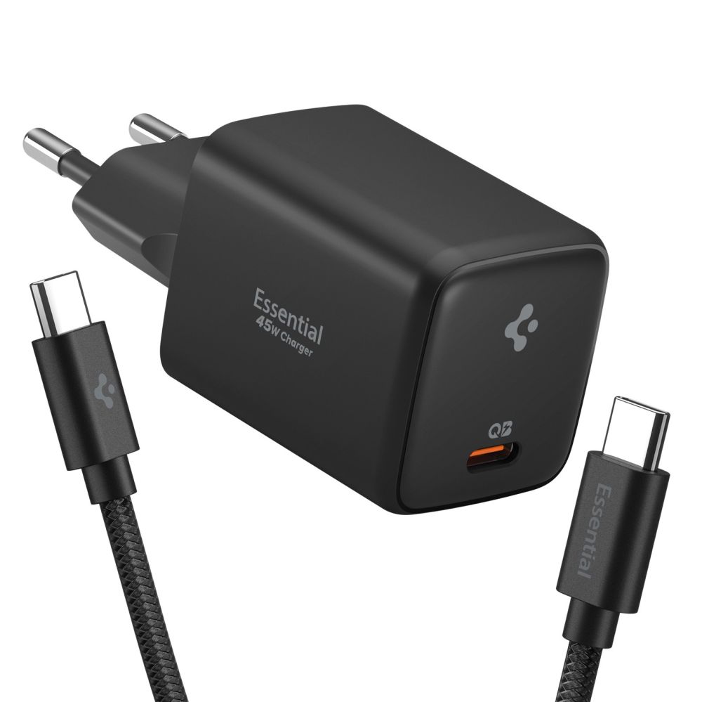 Spigen Ee451Eu Essential 1-Port Network Charger 45W + Type-C Cable Black