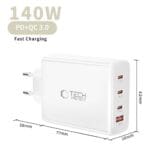 Tech-Protect Nc140W-Gan 4-Port Network Charger Pd 140W / Qc3.0 White