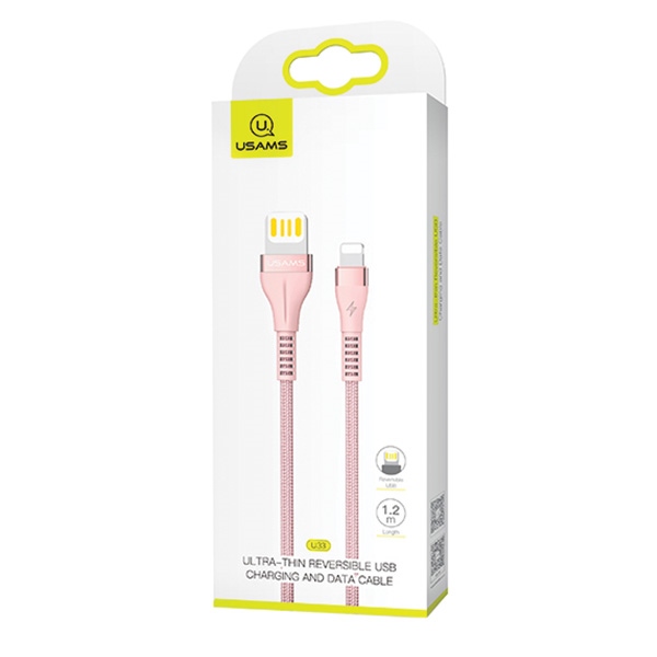 Usams Braided U33 Lightning Cable 1.2m 2A Fast Charging Pink SJ360USB03 (US-SJ360)