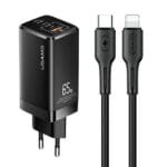 Usams Wall Charger MT 2xUSB-C + USB GaN 65W T33 PD + USB-C to Lightning Cable 30W Fast Charging blac
