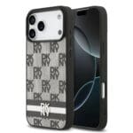 DKNY PU Leather Checkered Pattern and Stripe Black iPhone 17 Pro Max Tok