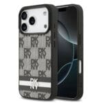 DKNY PU Leather Checkered Pattern and Stripe Black Tok iPhone 17 Pro