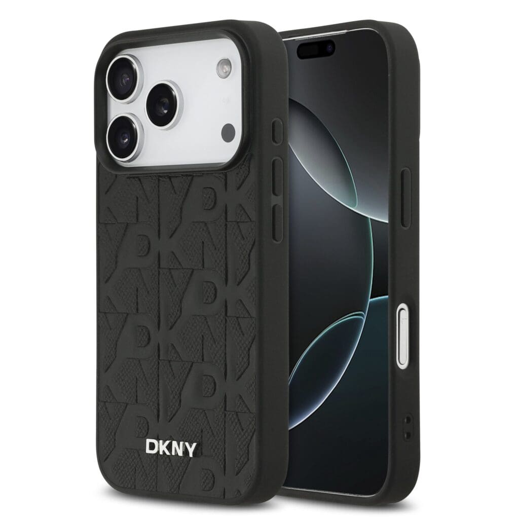 DKNY PU Leather Grid Pattern MagSafe Black Tok iPhone 17 Pro