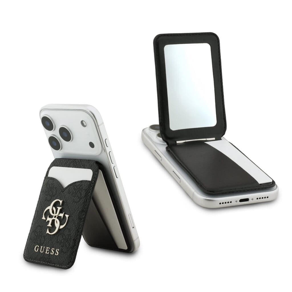 Guess PU 4 G Mirror MagSafe Cardslot Wallet with Stand Black